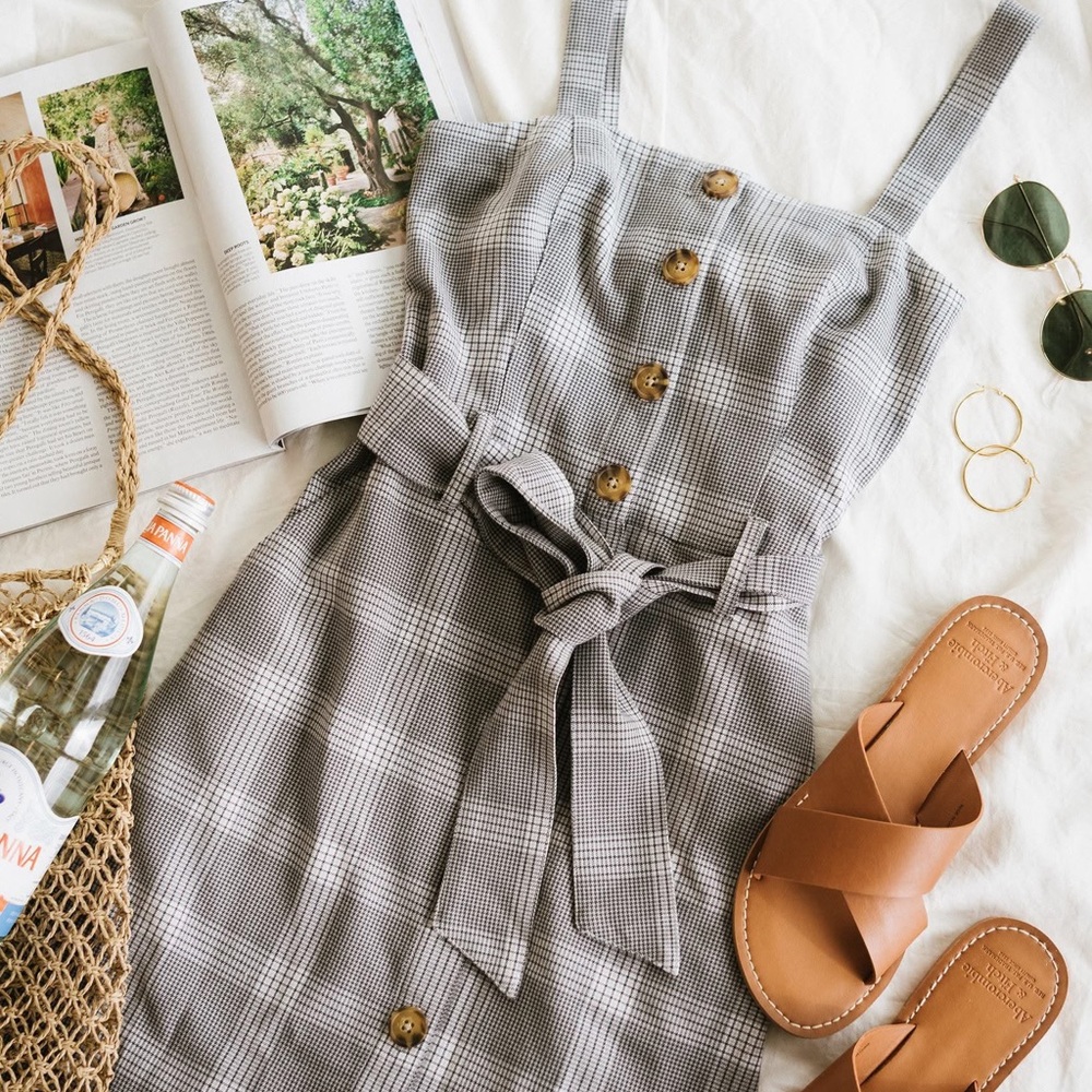 Abercrombie & Fitch Gray Plaid Button-Down Dress - Size Small Petite